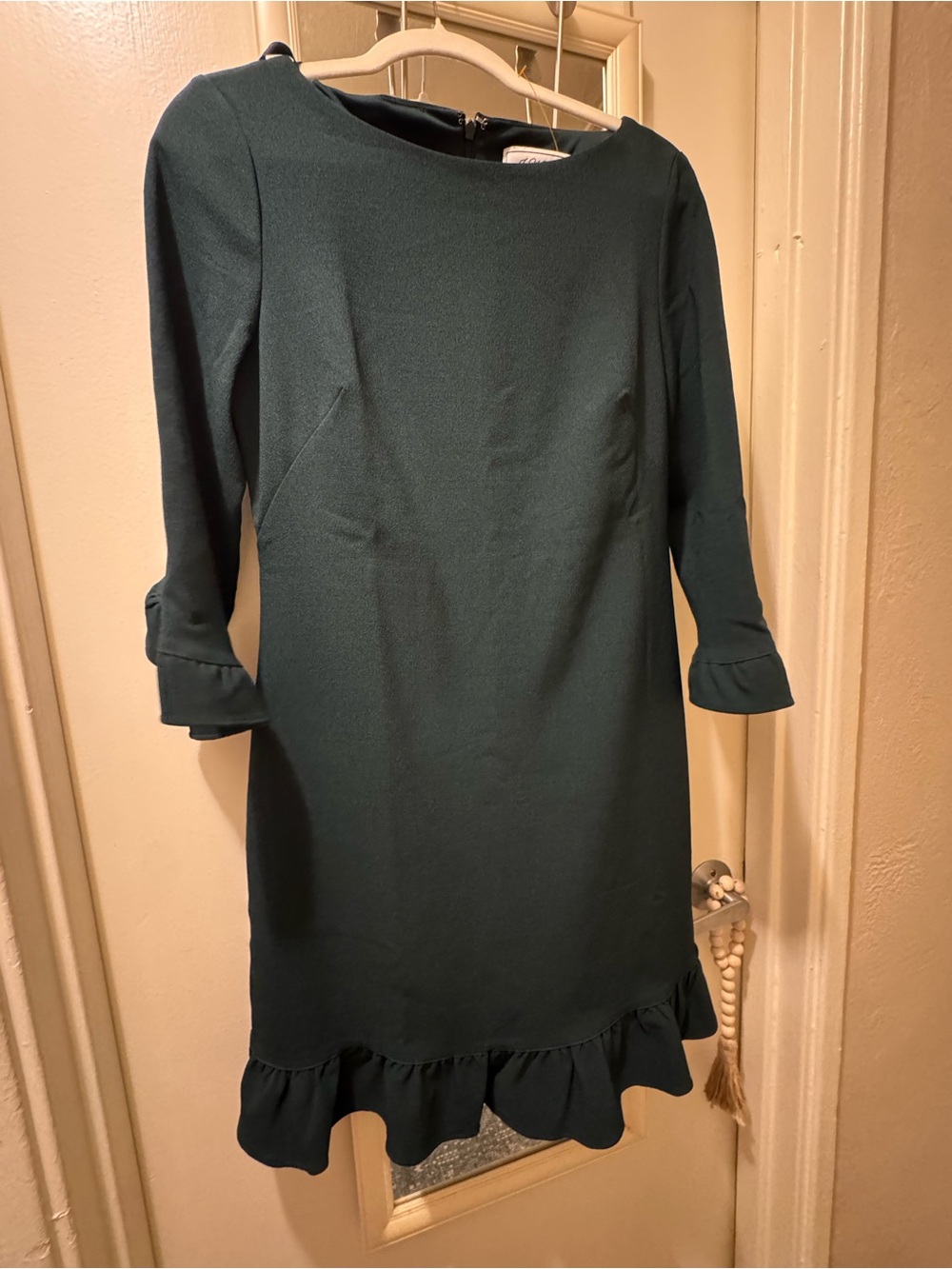 J Howard Dark Green Ruffle-Hem Long Sleeve Dress